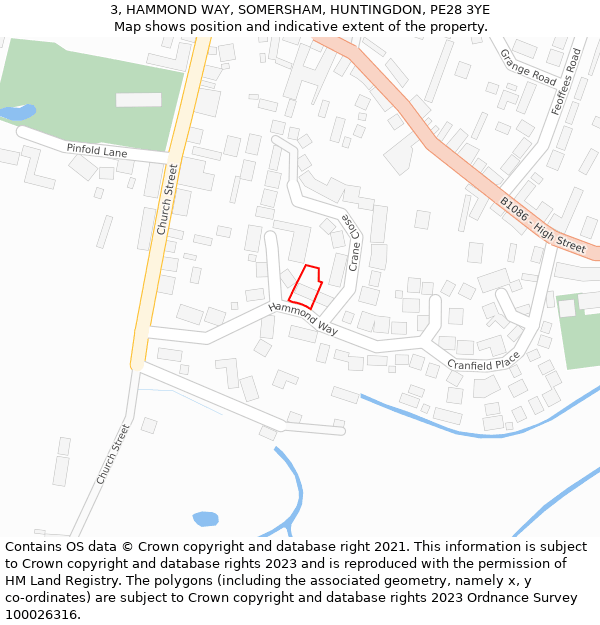 3, HAMMOND WAY, SOMERSHAM, HUNTINGDON, PE28 3YE: Location map and indicative extent of plot