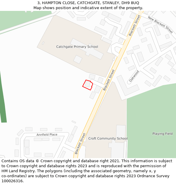 3, HAMPTON CLOSE, CATCHGATE, STANLEY, DH9 8UQ: Location map and indicative extent of plot