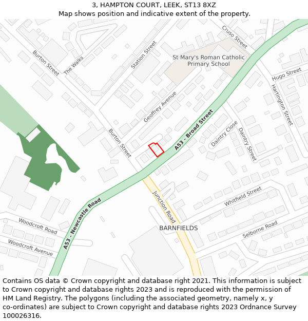 3, HAMPTON COURT, LEEK, ST13 8XZ: Location map and indicative extent of plot