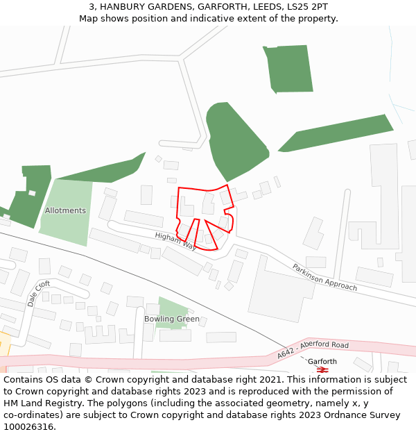 3, HANBURY GARDENS, GARFORTH, LEEDS, LS25 2PT: Location map and indicative extent of plot