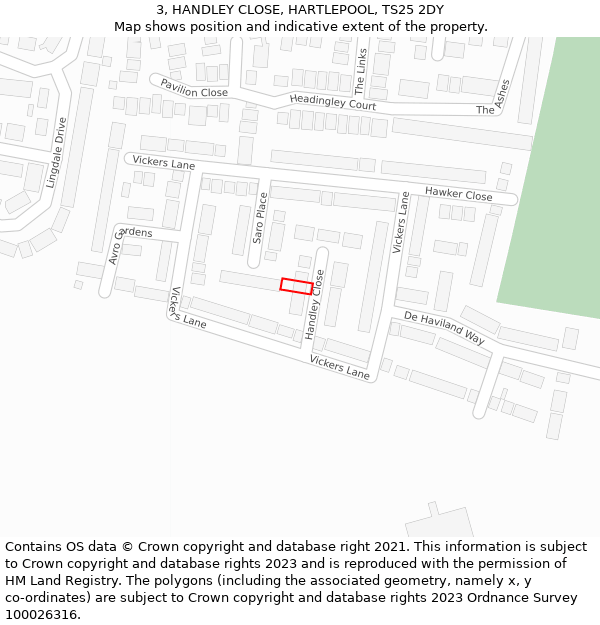 3, HANDLEY CLOSE, HARTLEPOOL, TS25 2DY: Location map and indicative extent of plot