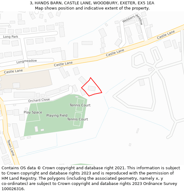 3, HANDS BARN, CASTLE LANE, WOODBURY, EXETER, EX5 1EA: Location map and indicative extent of plot