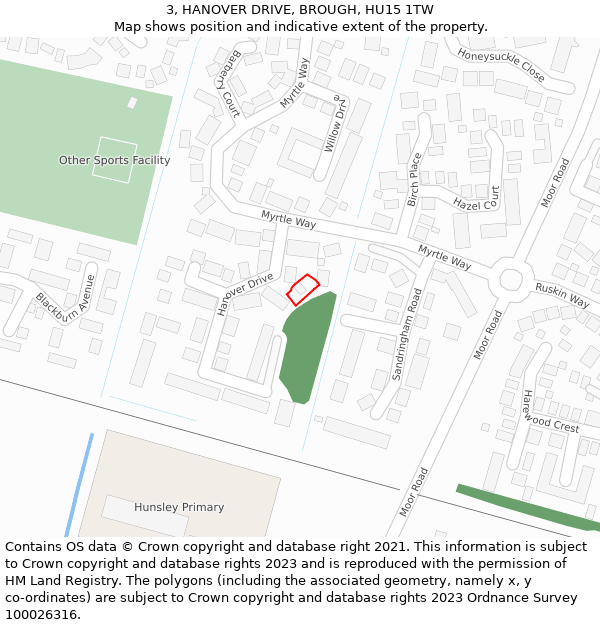 3, HANOVER DRIVE, BROUGH, HU15 1TW: Location map and indicative extent of plot