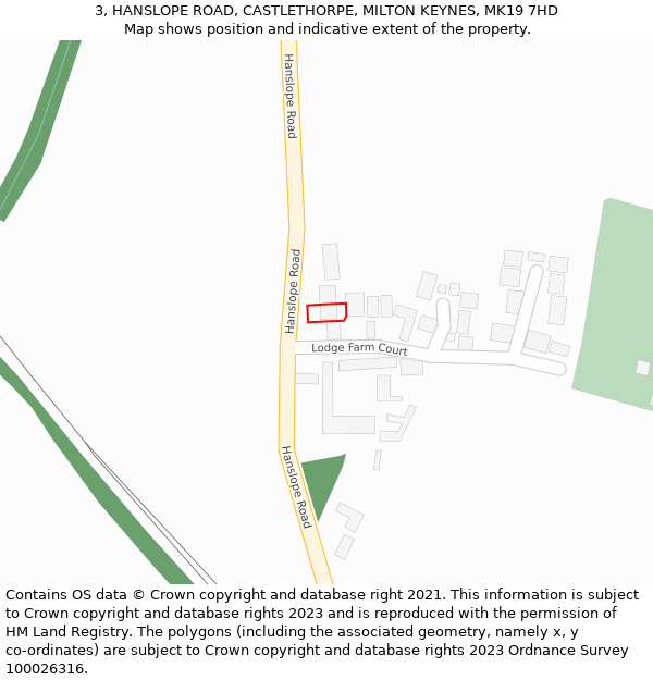 3, HANSLOPE ROAD, CASTLETHORPE, MILTON KEYNES, MK19 7HD: Location map and indicative extent of plot