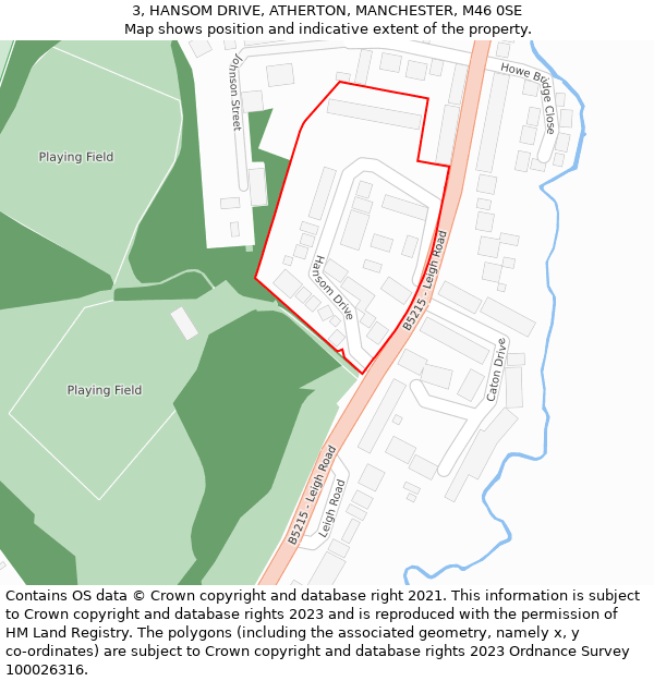 3, HANSOM DRIVE, ATHERTON, MANCHESTER, M46 0SE: Location map and indicative extent of plot