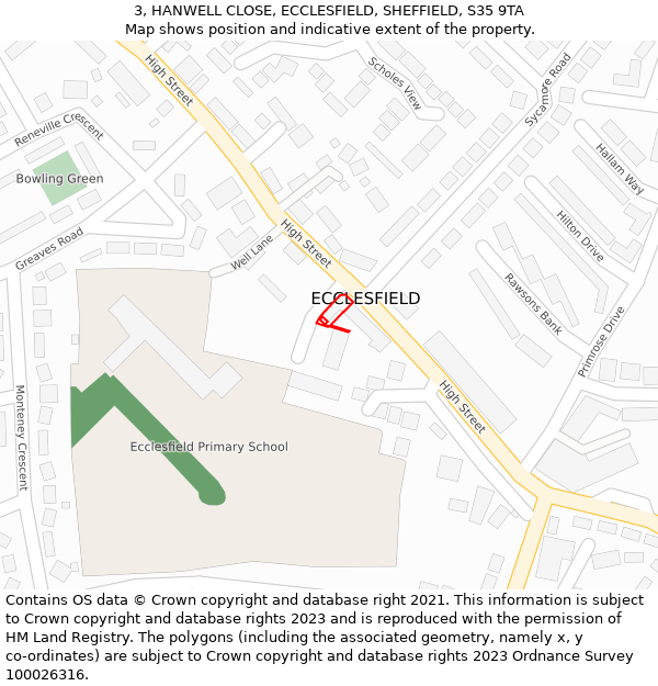 3, HANWELL CLOSE, ECCLESFIELD, SHEFFIELD, S35 9TA: Location map and indicative extent of plot