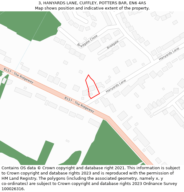 3, HANYARDS LANE, CUFFLEY, POTTERS BAR, EN6 4AS: Location map and indicative extent of plot