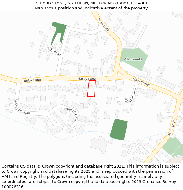 3, HARBY LANE, STATHERN, MELTON MOWBRAY, LE14 4HJ: Location map and indicative extent of plot