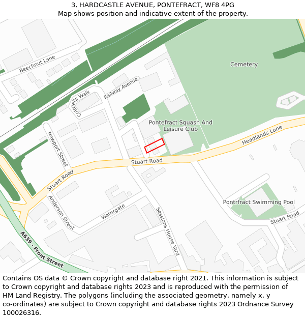 3, HARDCASTLE AVENUE, PONTEFRACT, WF8 4PG: Location map and indicative extent of plot