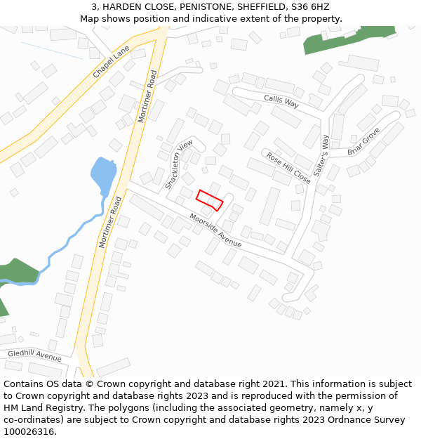 3, HARDEN CLOSE, PENISTONE, SHEFFIELD, S36 6HZ: Location map and indicative extent of plot