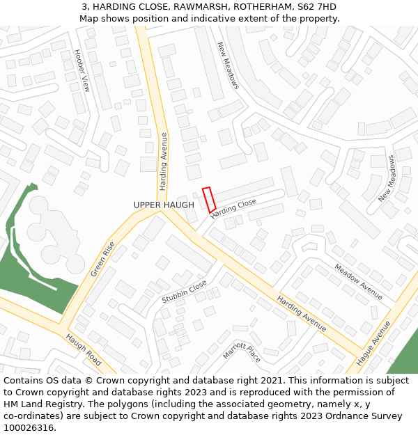 3, HARDING CLOSE, RAWMARSH, ROTHERHAM, S62 7HD: Location map and indicative extent of plot