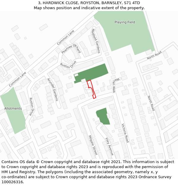 3, HARDWICK CLOSE, ROYSTON, BARNSLEY, S71 4TD: Location map and indicative extent of plot