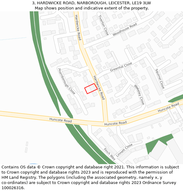 3, HARDWICKE ROAD, NARBOROUGH, LEICESTER, LE19 3LW: Location map and indicative extent of plot