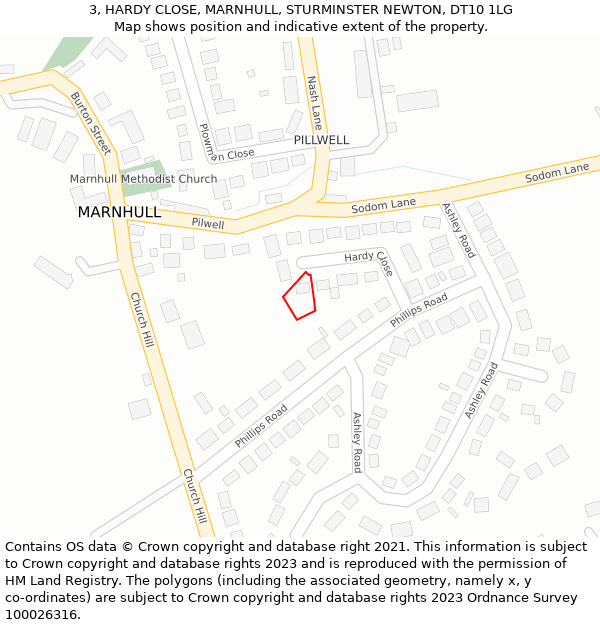 3, HARDY CLOSE, MARNHULL, STURMINSTER NEWTON, DT10 1LG: Location map and indicative extent of plot