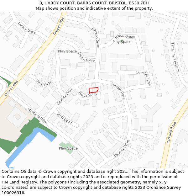3, HARDY COURT, BARRS COURT, BRISTOL, BS30 7BH: Location map and indicative extent of plot