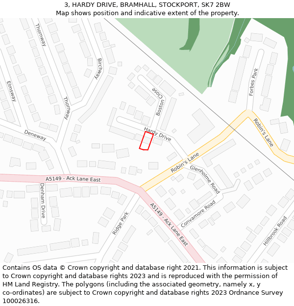 3, HARDY DRIVE, BRAMHALL, STOCKPORT, SK7 2BW: Location map and indicative extent of plot