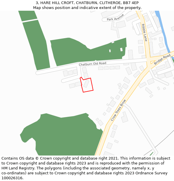 3, HARE HILL CROFT, CHATBURN, CLITHEROE, BB7 4EP: Location map and indicative extent of plot