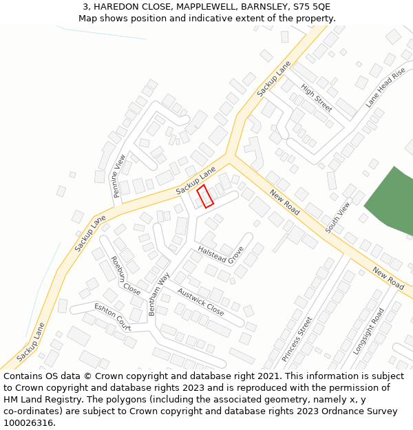 3, HAREDON CLOSE, MAPPLEWELL, BARNSLEY, S75 5QE: Location map and indicative extent of plot