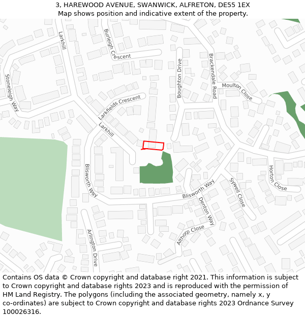 3, HAREWOOD AVENUE, SWANWICK, ALFRETON, DE55 1EX: Location map and indicative extent of plot