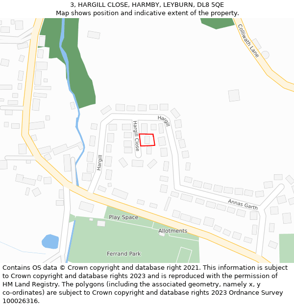 3, HARGILL CLOSE, HARMBY, LEYBURN, DL8 5QE: Location map and indicative extent of plot