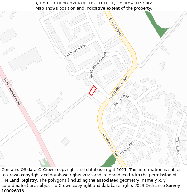 3, HARLEY HEAD AVENUE, LIGHTCLIFFE, HALIFAX, HX3 8FA: Location map and indicative extent of plot