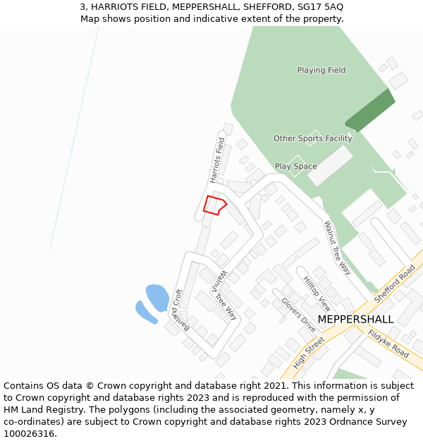 3, HARRIOTS FIELD, MEPPERSHALL, SHEFFORD, SG17 5AQ: Location map and indicative extent of plot