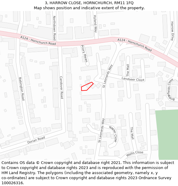 3, HARROW CLOSE, HORNCHURCH, RM11 1FQ: Location map and indicative extent of plot