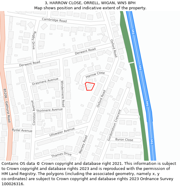 3, HARROW CLOSE, ORRELL, WIGAN, WN5 8PH: Location map and indicative extent of plot