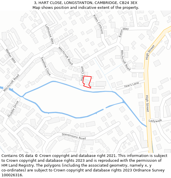 3, HART CLOSE, LONGSTANTON, CAMBRIDGE, CB24 3EX: Location map and indicative extent of plot