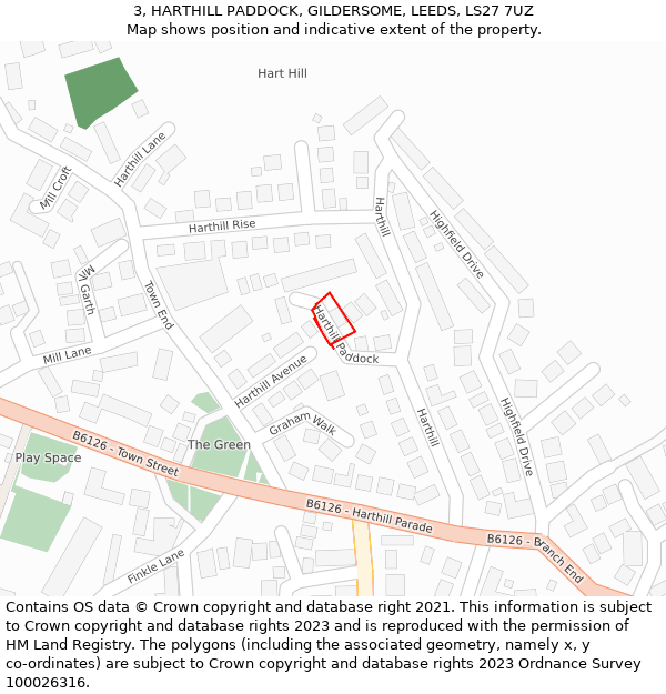 3, HARTHILL PADDOCK, GILDERSOME, LEEDS, LS27 7UZ: Location map and indicative extent of plot