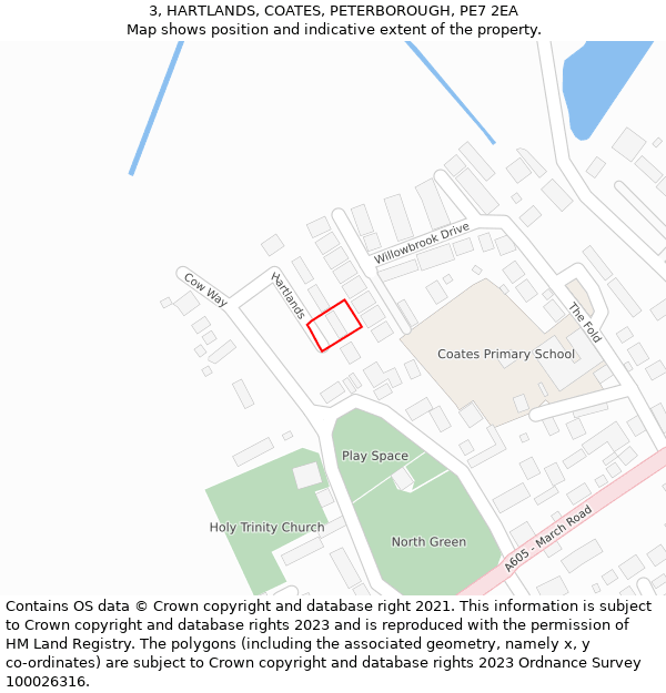 3, HARTLANDS, COATES, PETERBOROUGH, PE7 2EA: Location map and indicative extent of plot