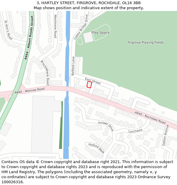 3, HARTLEY STREET, FIRGROVE, ROCHDALE, OL16 3BB: Location map and indicative extent of plot