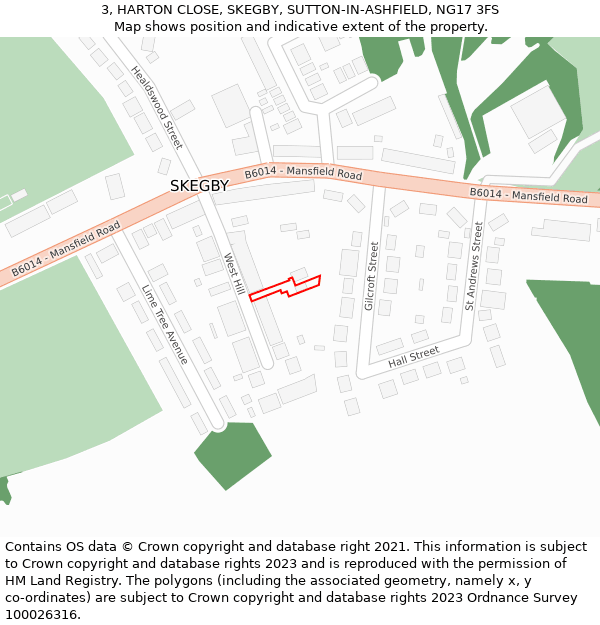 3, HARTON CLOSE, SKEGBY, SUTTON-IN-ASHFIELD, NG17 3FS: Location map and indicative extent of plot