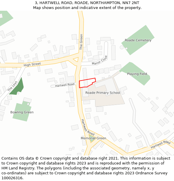 3, HARTWELL ROAD, ROADE, NORTHAMPTON, NN7 2NT: Location map and indicative extent of plot