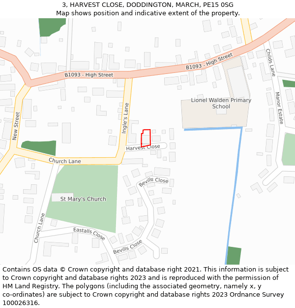 3, HARVEST CLOSE, DODDINGTON, MARCH, PE15 0SG: Location map and indicative extent of plot