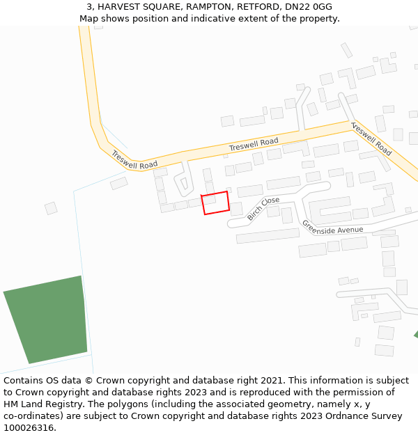 3, HARVEST SQUARE, RAMPTON, RETFORD, DN22 0GG: Location map and indicative extent of plot