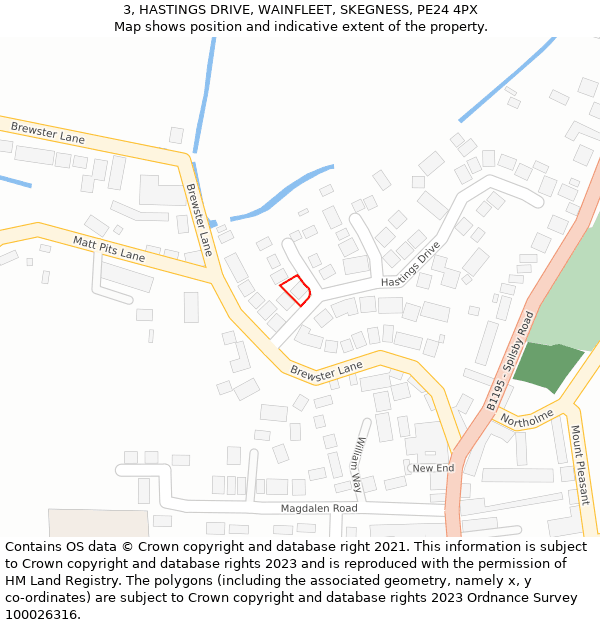 3, HASTINGS DRIVE, WAINFLEET, SKEGNESS, PE24 4PX: Location map and indicative extent of plot