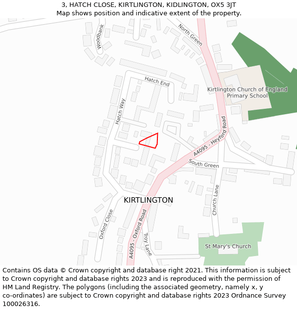 3, HATCH CLOSE, KIRTLINGTON, KIDLINGTON, OX5 3JT: Location map and indicative extent of plot