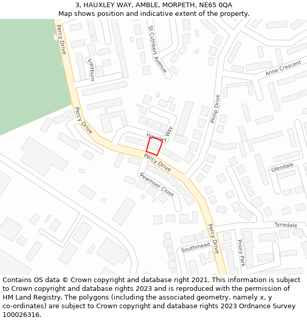 3, HAUXLEY WAY, AMBLE, MORPETH, NE65 0QA: Location map and indicative extent of plot