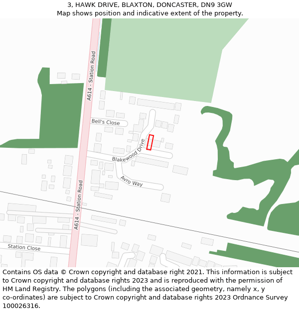 3, HAWK DRIVE, BLAXTON, DONCASTER, DN9 3GW: Location map and indicative extent of plot