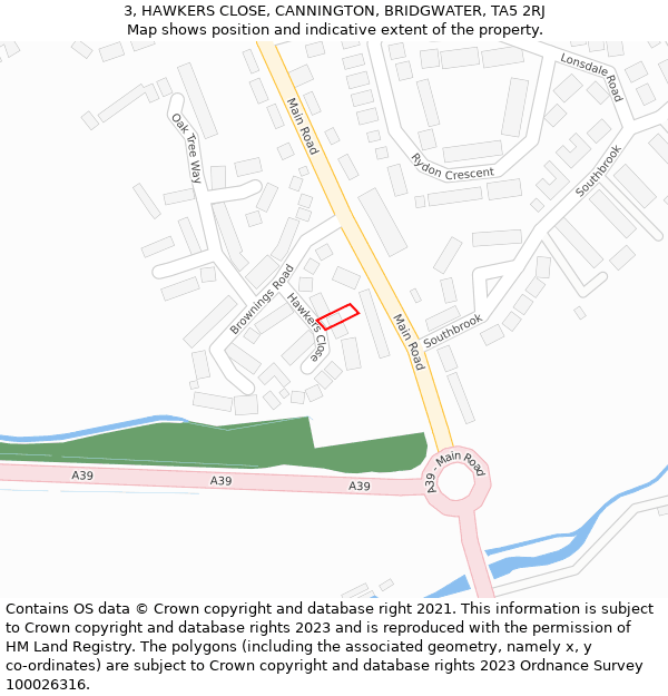 3, HAWKERS CLOSE, CANNINGTON, BRIDGWATER, TA5 2RJ: Location map and indicative extent of plot