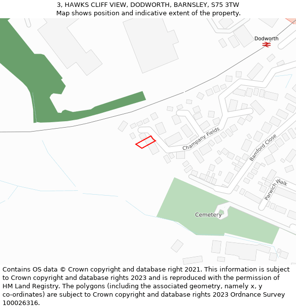 3, HAWKS CLIFF VIEW, DODWORTH, BARNSLEY, S75 3TW: Location map and indicative extent of plot