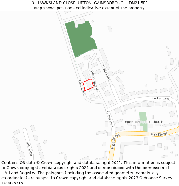 3, HAWKSLAND CLOSE, UPTON, GAINSBOROUGH, DN21 5FF: Location map and indicative extent of plot