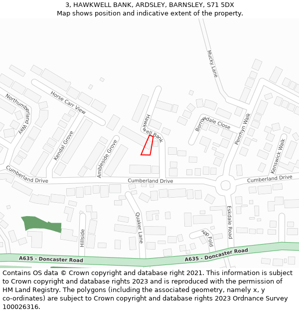 3, HAWKWELL BANK, ARDSLEY, BARNSLEY, S71 5DX: Location map and indicative extent of plot