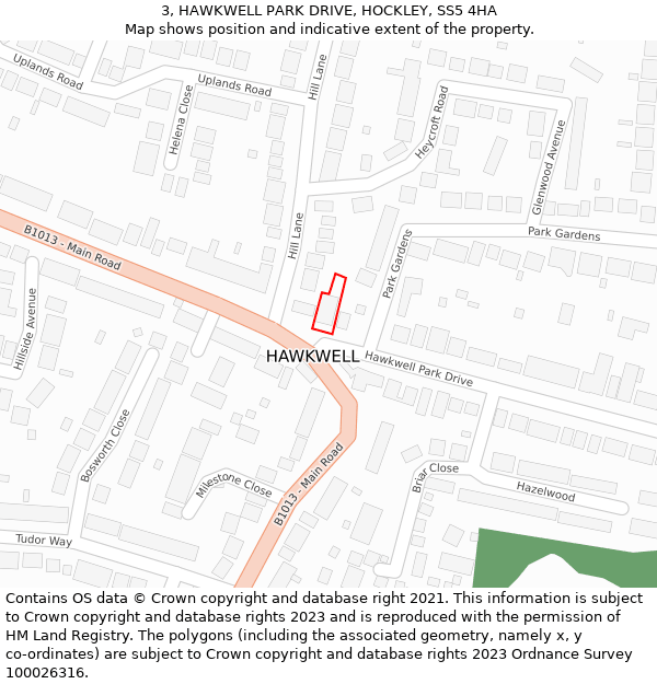 3, HAWKWELL PARK DRIVE, HOCKLEY, SS5 4HA: Location map and indicative extent of plot