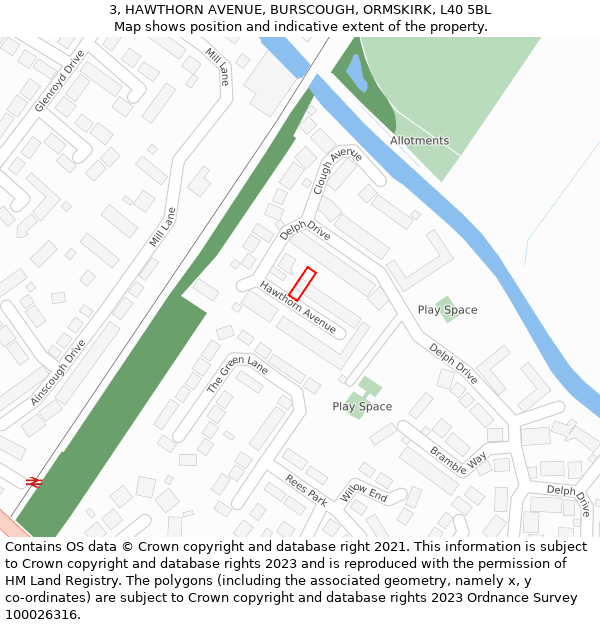 3, HAWTHORN AVENUE, BURSCOUGH, ORMSKIRK, L40 5BL: Location map and indicative extent of plot