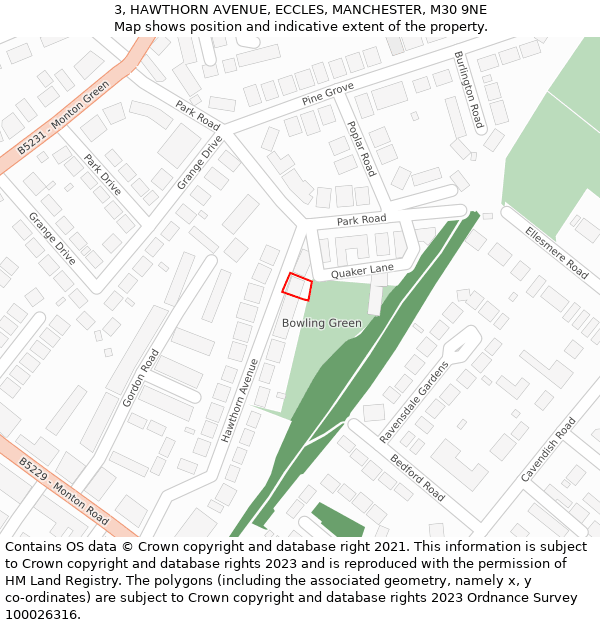 3, HAWTHORN AVENUE, ECCLES, MANCHESTER, M30 9NE: Location map and indicative extent of plot