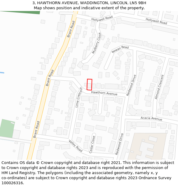 3, HAWTHORN AVENUE, WADDINGTON, LINCOLN, LN5 9BH: Location map and indicative extent of plot