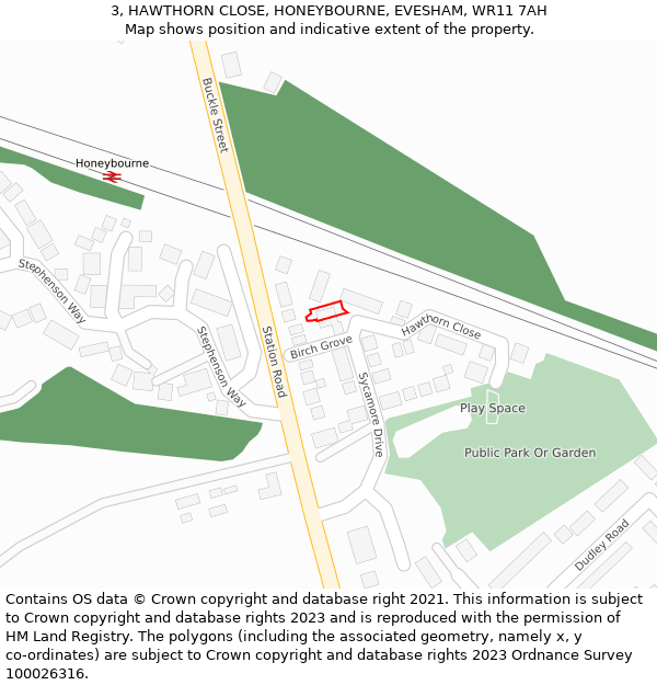 3, HAWTHORN CLOSE, HONEYBOURNE, EVESHAM, WR11 7AH: Location map and indicative extent of plot