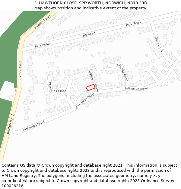 3, HAWTHORN CLOSE, SPIXWORTH, NORWICH, NR10 3RD: Location map and indicative extent of plot